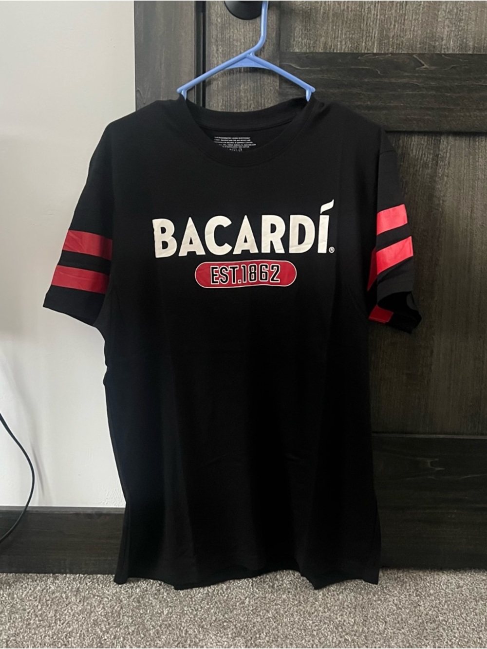 Brand New Men’s Black Bacardi Tee with Red Accent Size M